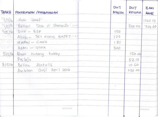 Merekod jualan menggunakan buku nota secara tradisional